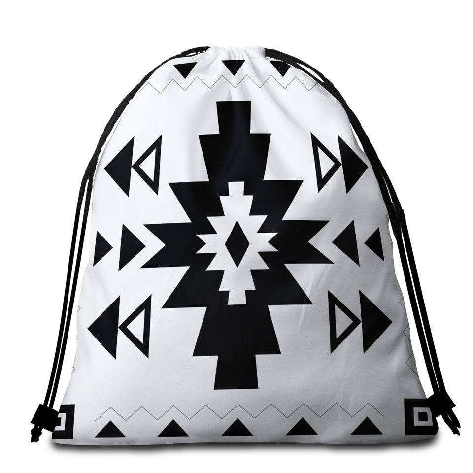 Black and White Aztec Beach Bags and Towels