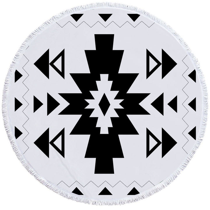 Black and White Aztec Circle Beach Towel