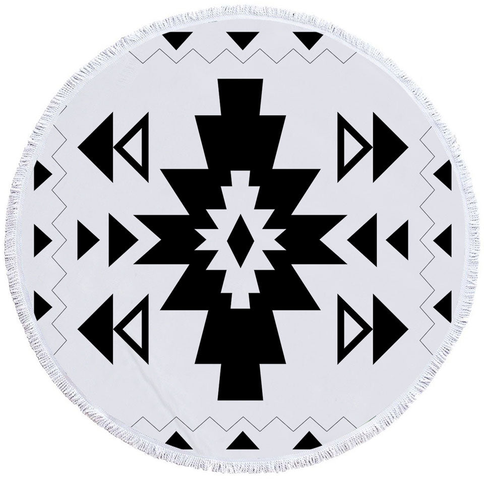 Black and White Aztec Circle Beach Towel