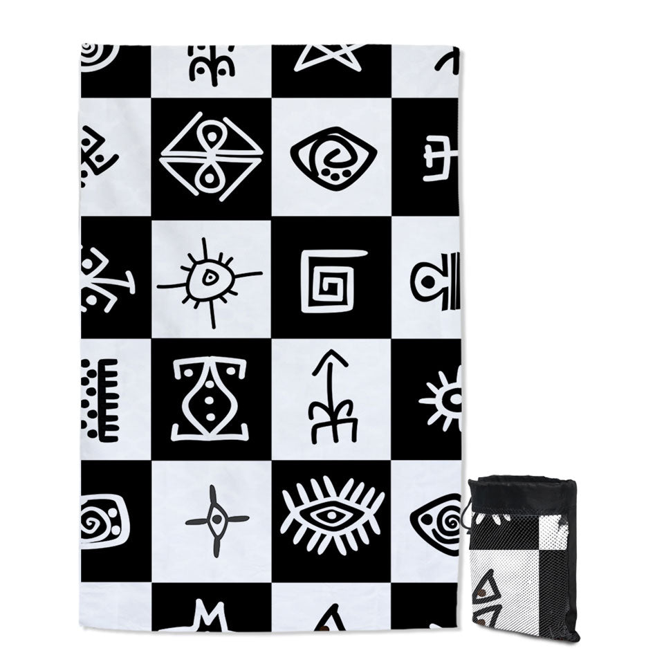 Black and White Aztec Lightweight Beach Towel