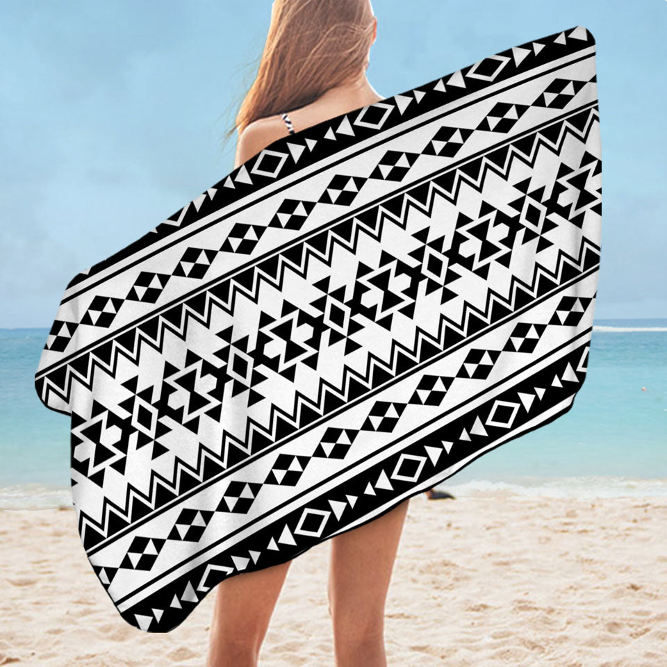 Black and White Aztec Stripes Beach Towels