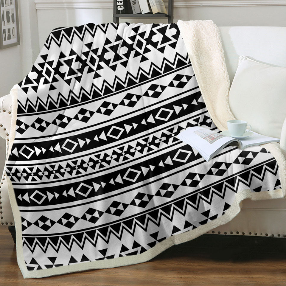Black and White Aztec Stripes Couch Throws