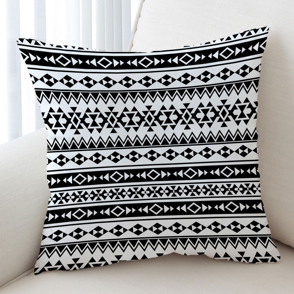 Black and White Aztec Stripes Throw Pillow