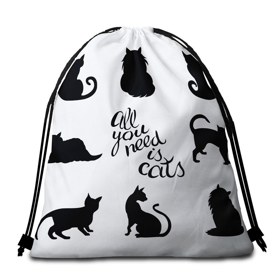 Black and White Beach Towel Bags All You Need is Cats