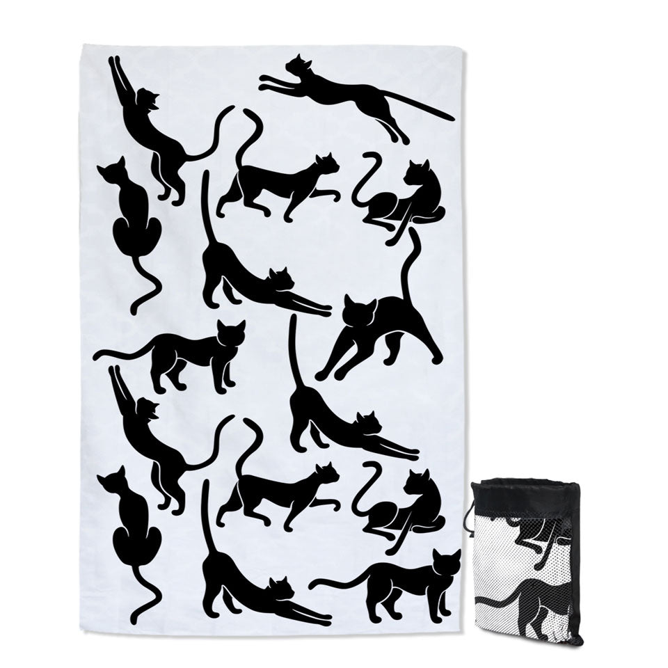 Black and White Beach Towels with Cat Silhouettes
