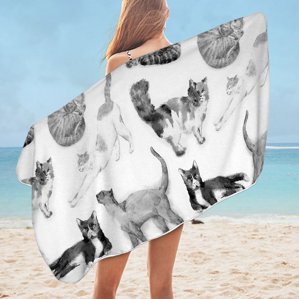 Black and White Beach Towels with Cats