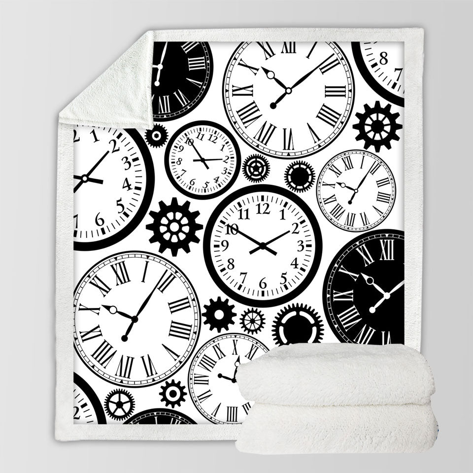 Black and White Blankets with Clocks