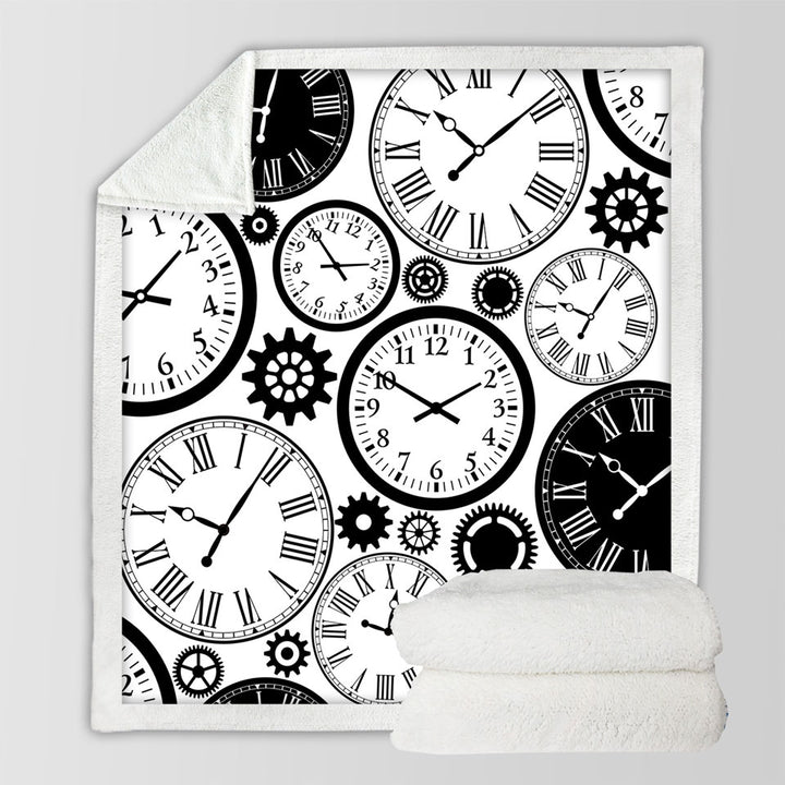 Black and White Blankets with Clocks