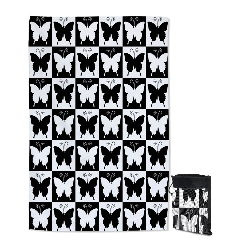 Black and White Checkered Butterflies Giant Beach Towel