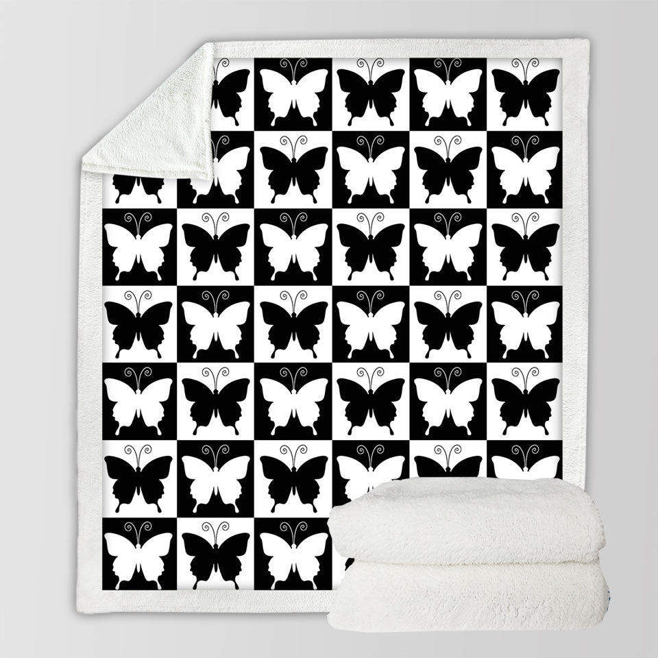 Black and White Checkered Butterflies Sofa Blankets