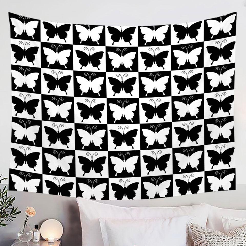 Black and White Checkered Butterflies Tapestry
