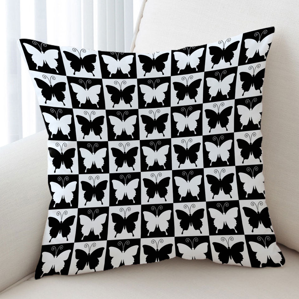 Black and White Checkered Butterflies Throw Cushions