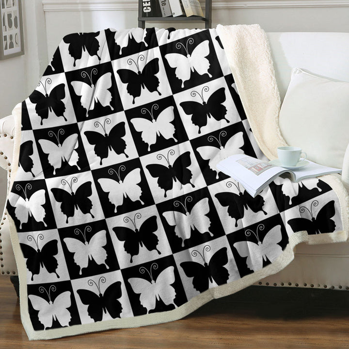 Black and White Checkered Butterflies Throws