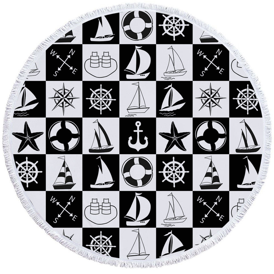 Black and White Checkered Nautical Themed Beach Towels