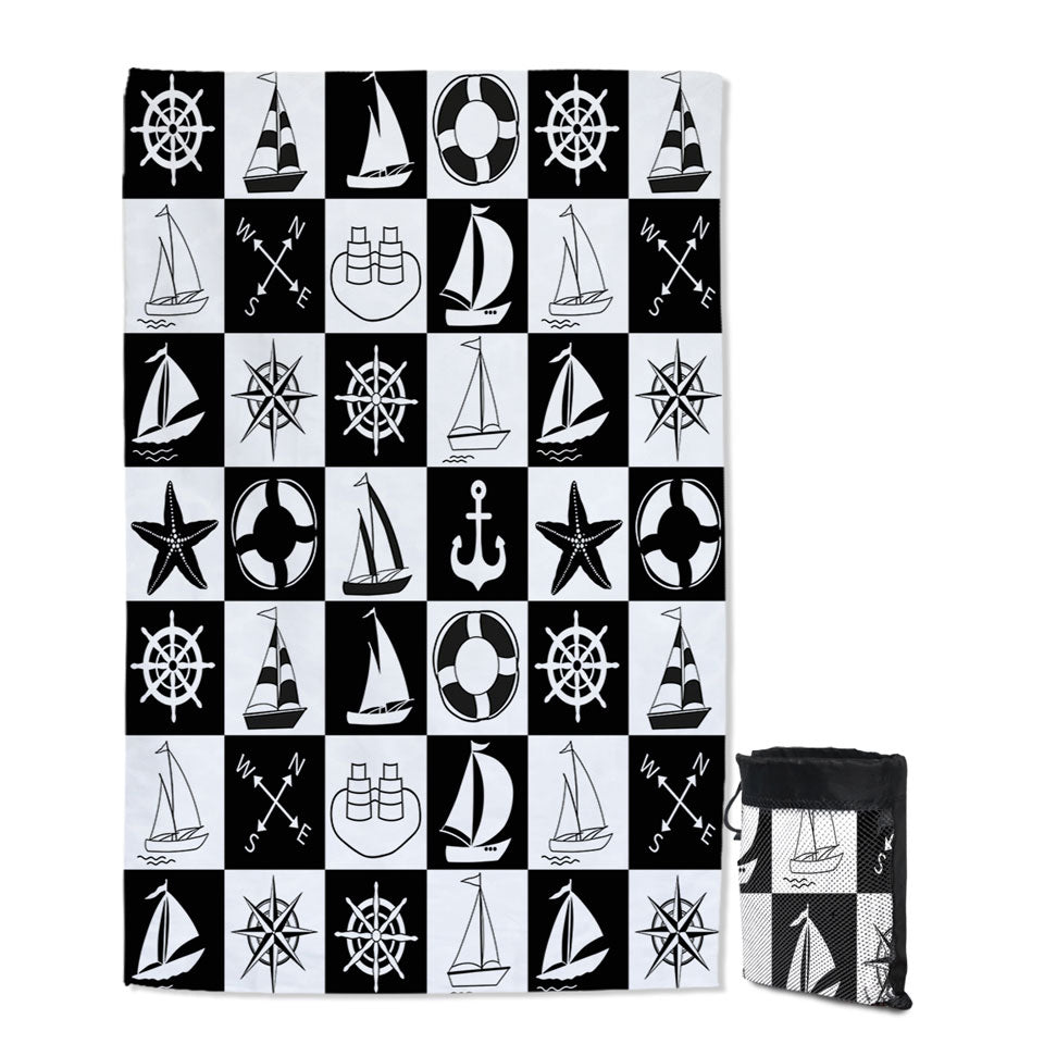 Black and White Checkered Nautical Themed Quick Dry Beach Towel