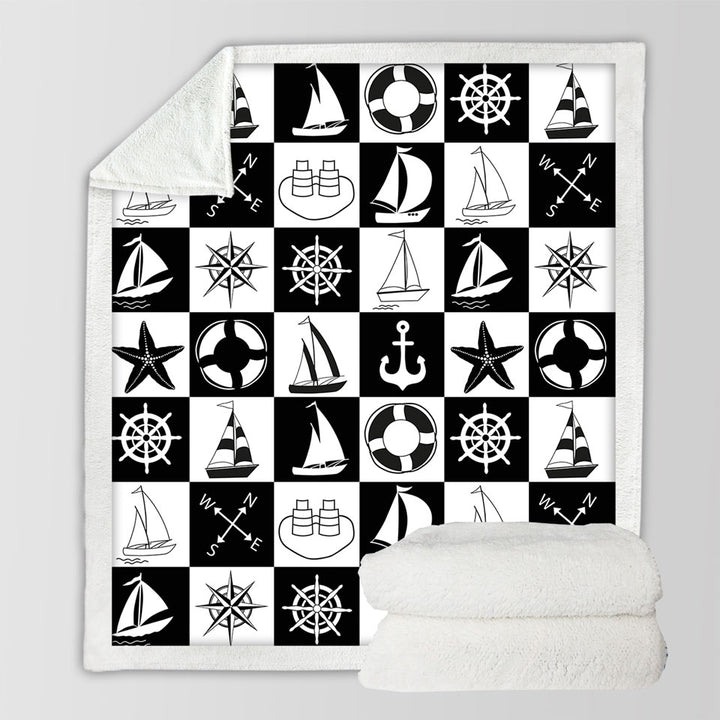 Black and White Checkered Nautical Themed Throw Blanket