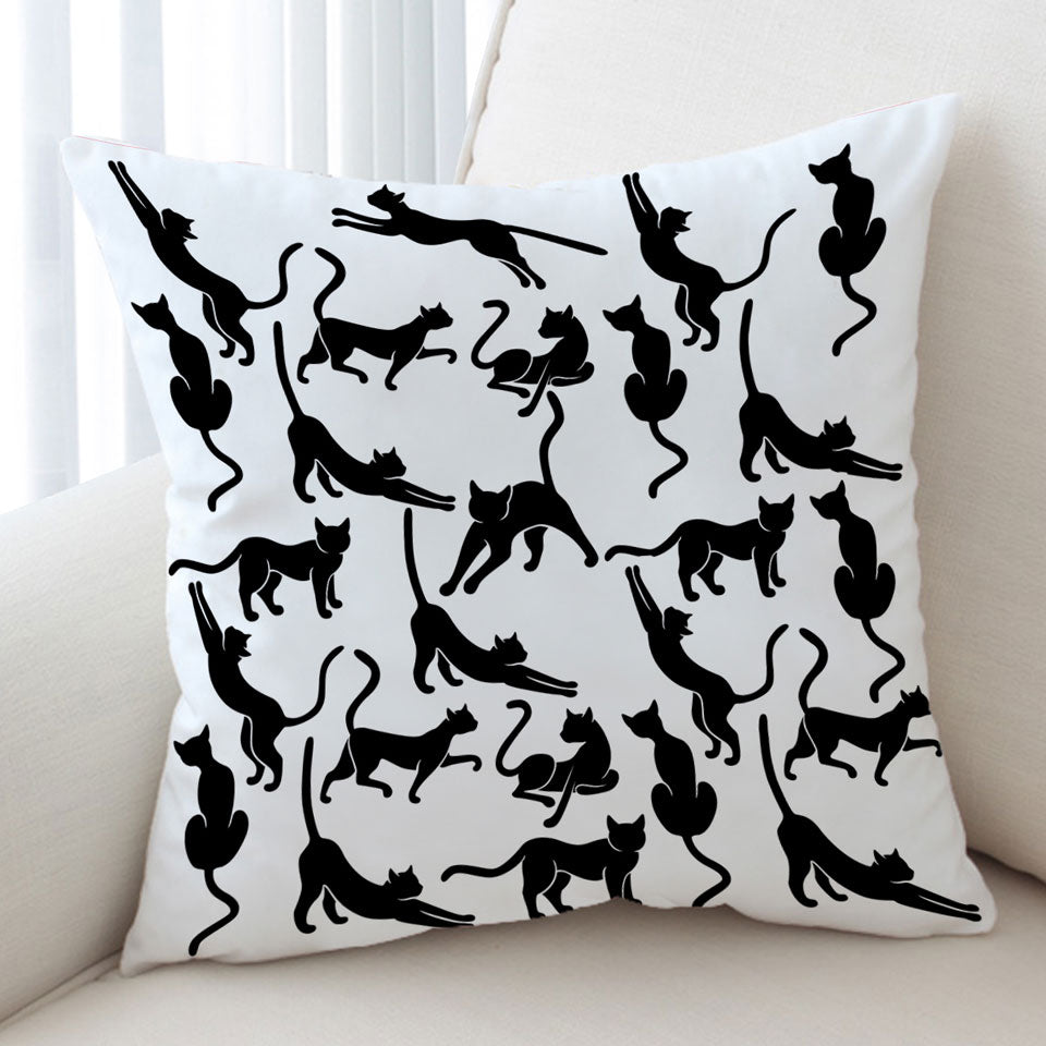 Black and White Cushion Covers Cat with Silhouettes