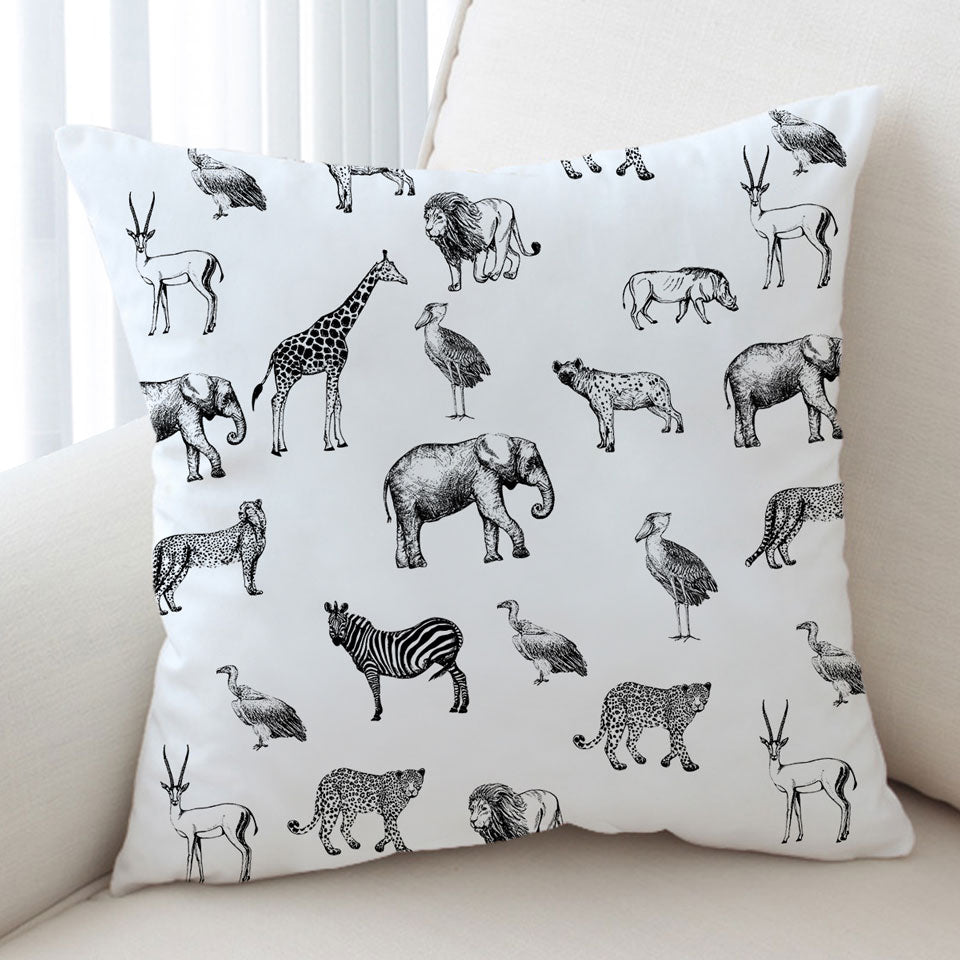 Black and White Cushion Covers of the African Wildlife Animals
