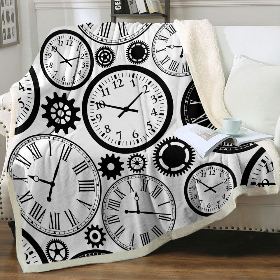 Black and White Decorative Throws with Clocks