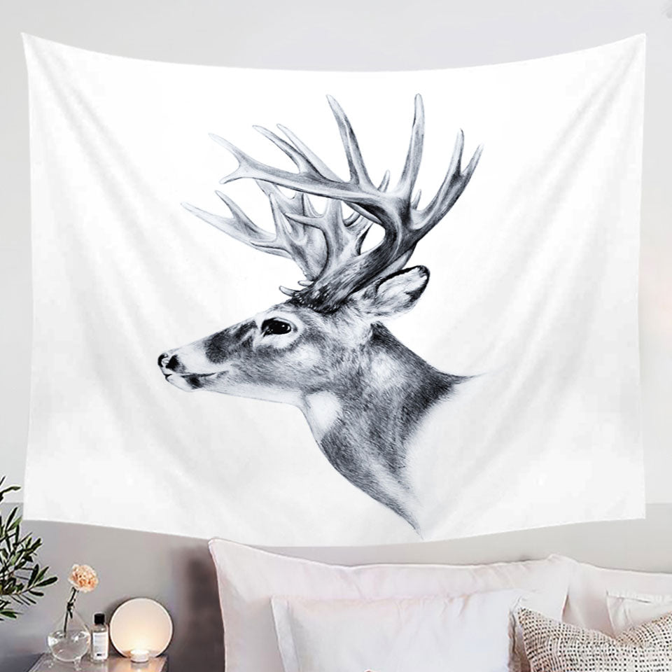 Black and White Deer Tapestry Fabric