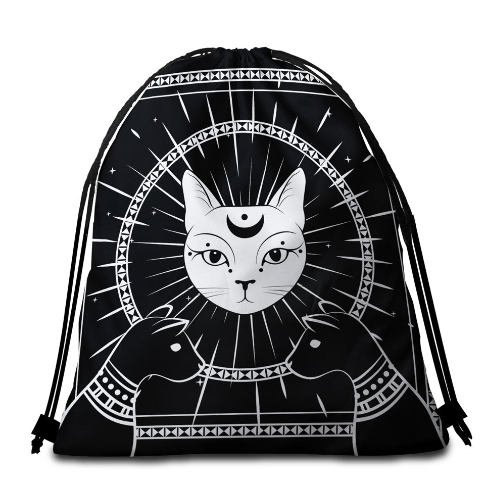 Black and White Egyptian Cat God Beach Bags and Towels