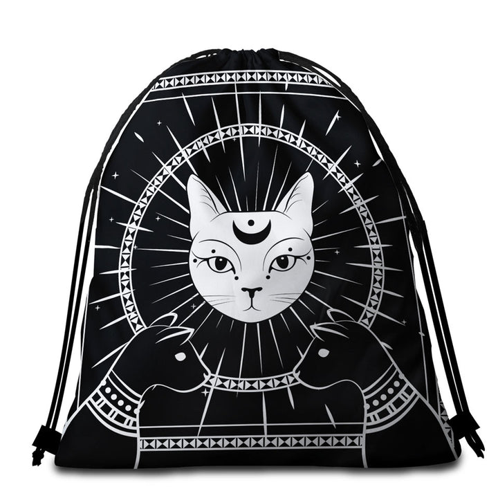 Black and White Egyptian Cat God Beach Bags and Towels