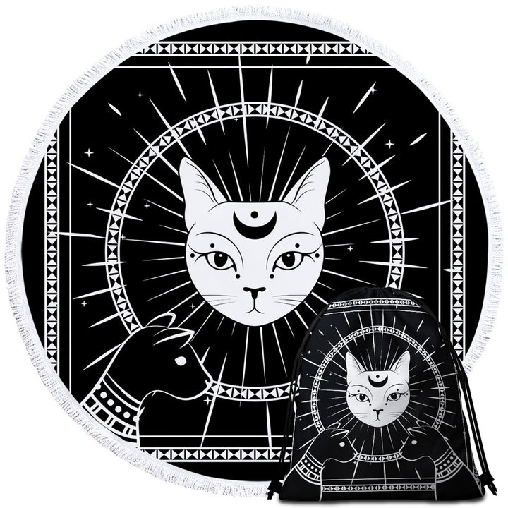 Black and White Egyptian Cat God Beach Towels