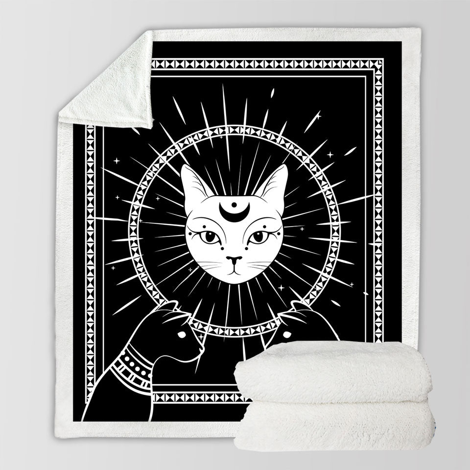 Black and White Egyptian Cat God Fleece Blankets