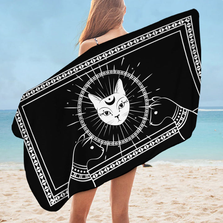 Black and White Egyptian Cat God Pool Towels
