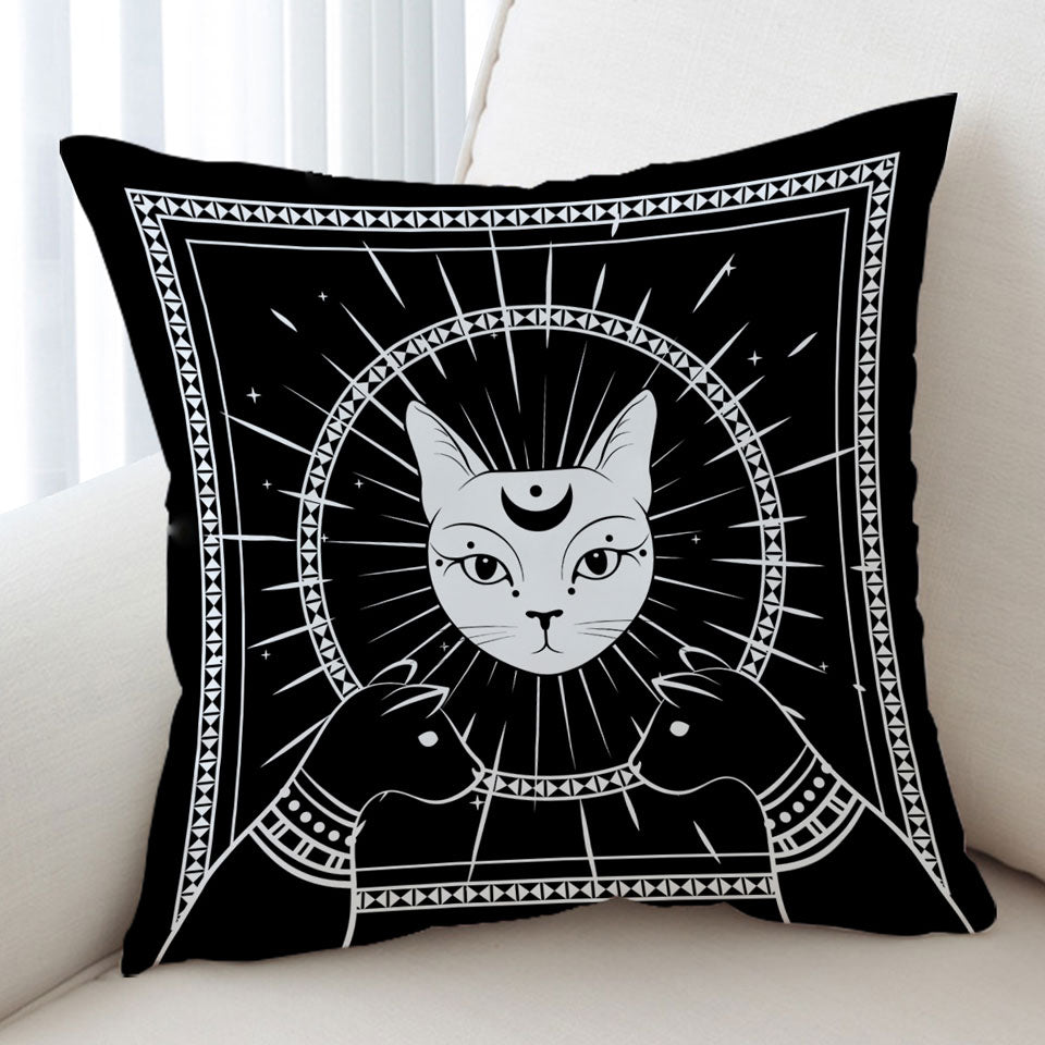 Black and White Egyptian Cat God Throw Pillow