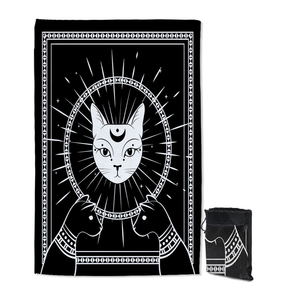 Black and White Egyptian Cat God Unique Beach Towels
