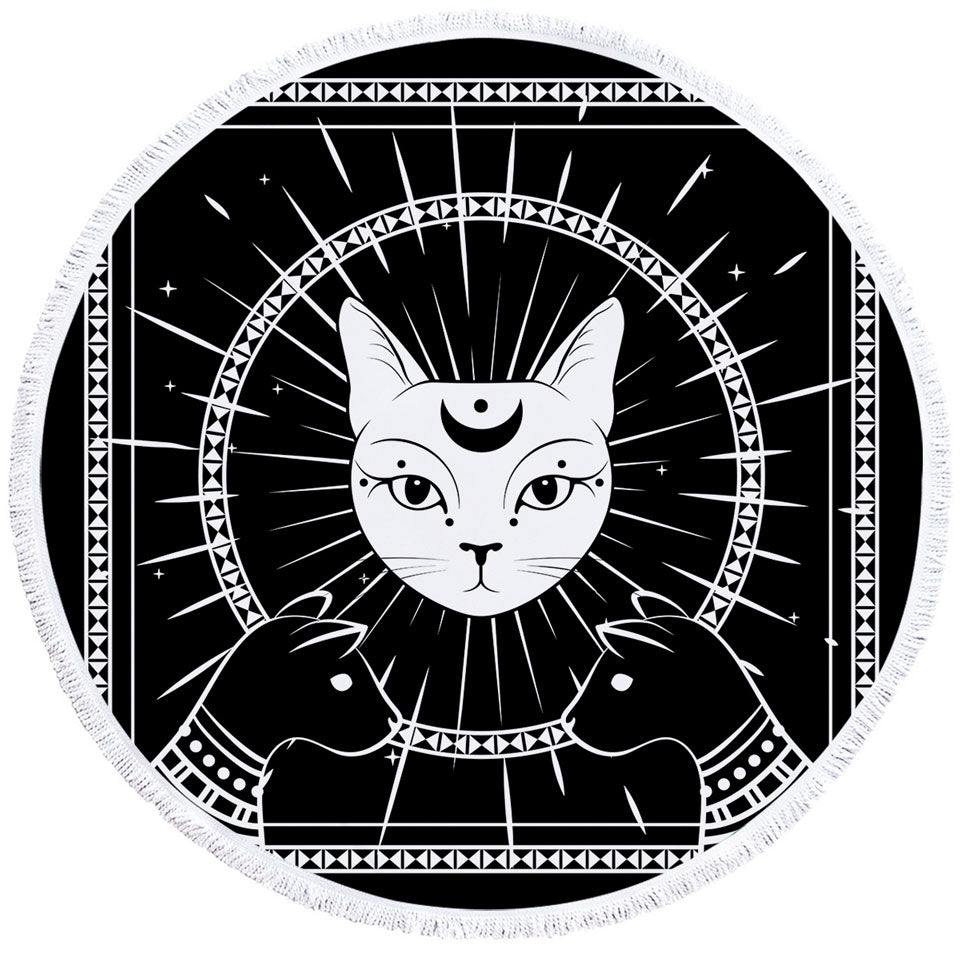 Black and White Egyptian Cat God Unusual Beach Towels