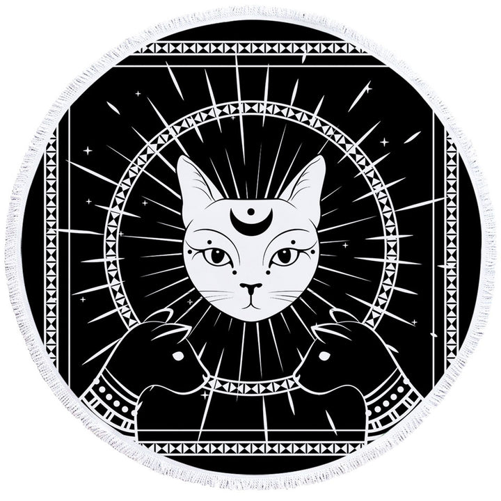 Black and White Egyptian Cat God Unusual Beach Towels