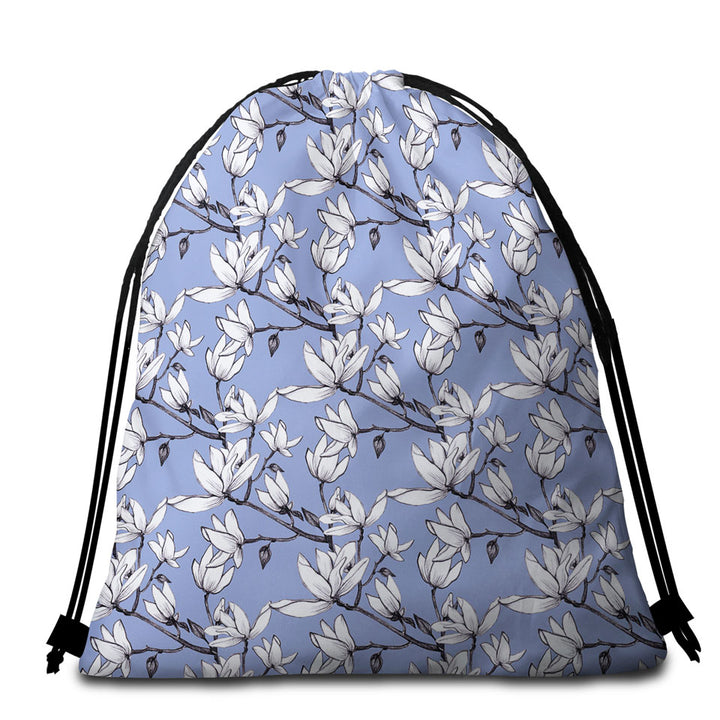 Black and White Flowers Beach Towel Bags