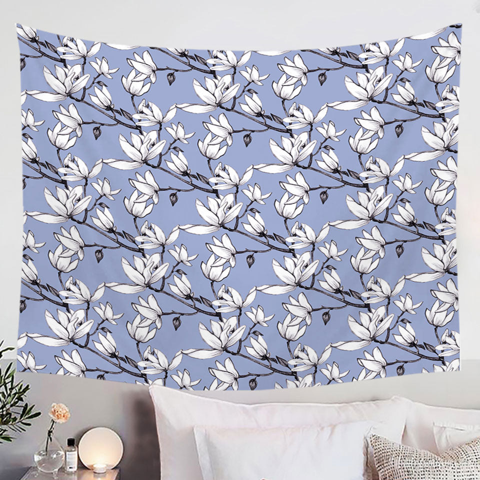 Black and White Flowers Tapestry