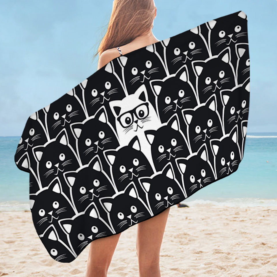 Black and White Funny Cats Beach Towels