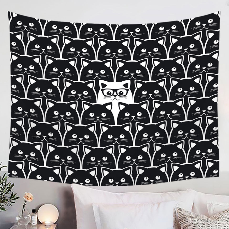 Black and White Funny Wall Decor Tapestry with Cats Print