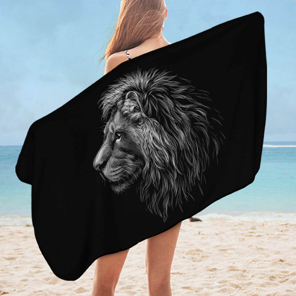 Black and White Handsome Lion Boys Beach Towels