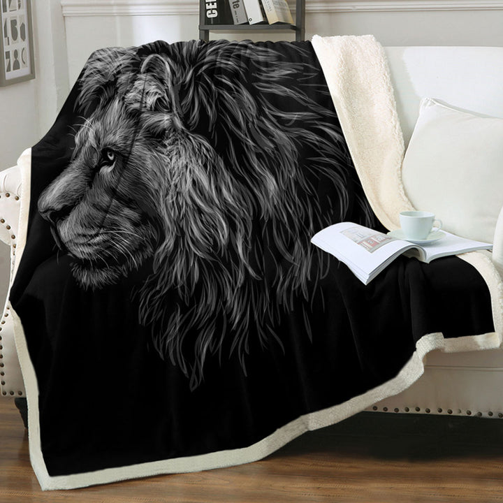 Black and White Handsome Lion Fleece Blankets for Men