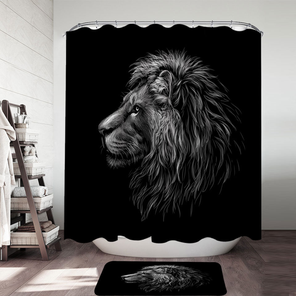 Black and White Handsome Lion Shower Curtains