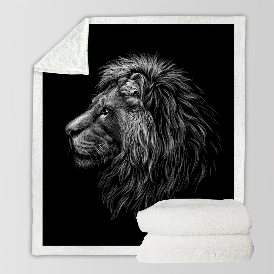 Black and White Handsome Lion Throw Blankets for Boys