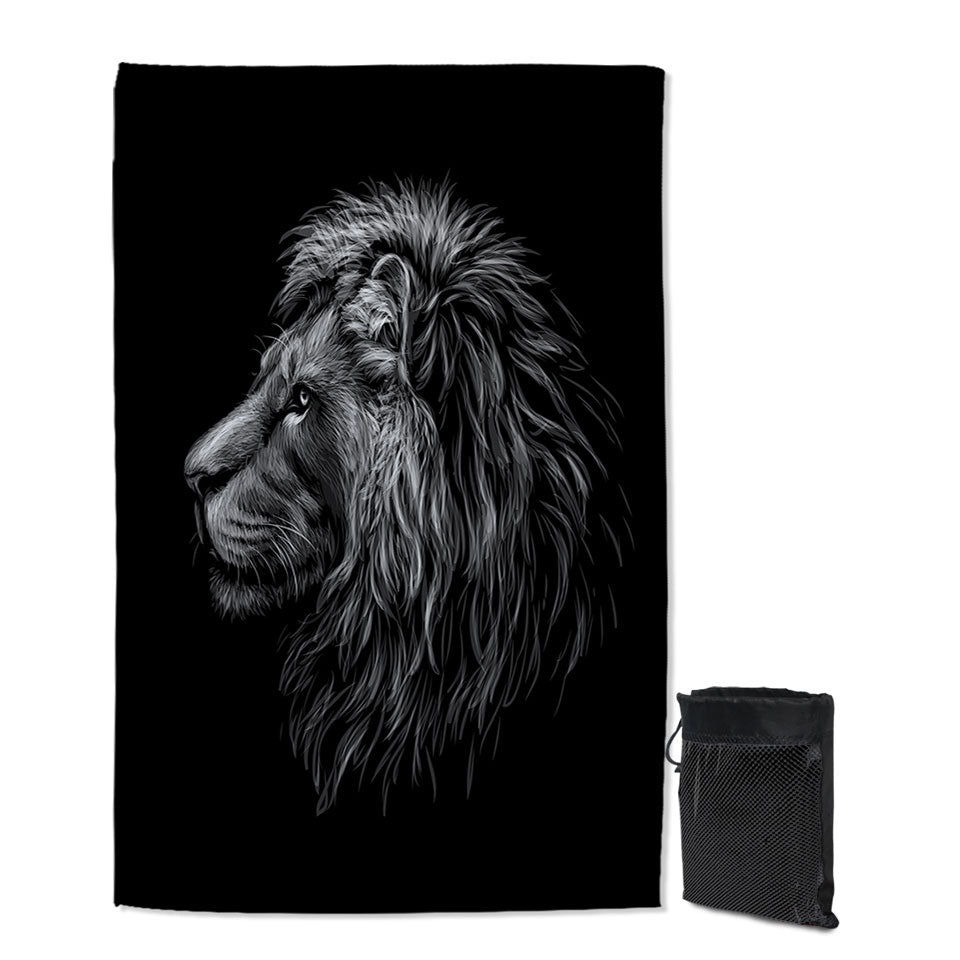 Black and White Handsome Lion Travel Beach Towel for Men