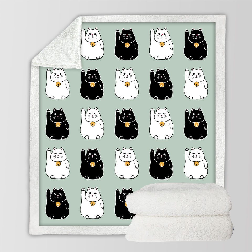 Black and White Lucky Cats Decorative Blankets
