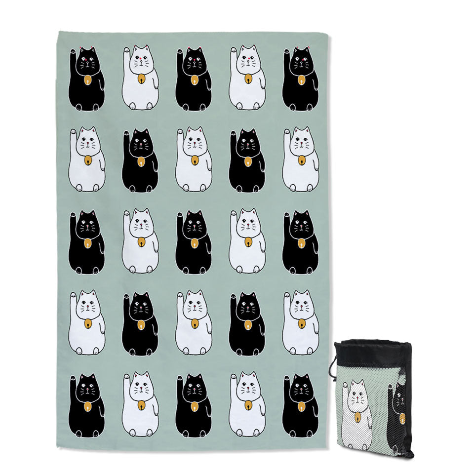 Black and White Lucky Cats Giant Beach Towels