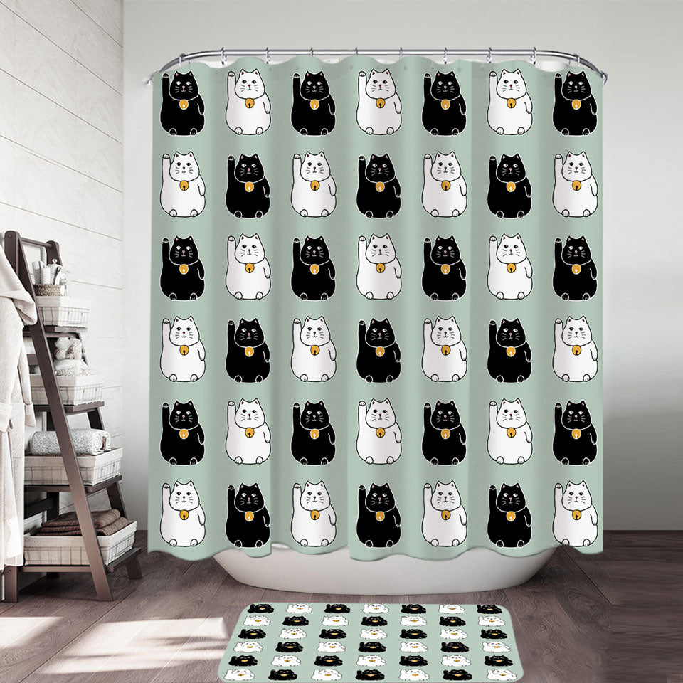 Black and White Lucky Cats Shower Curtains