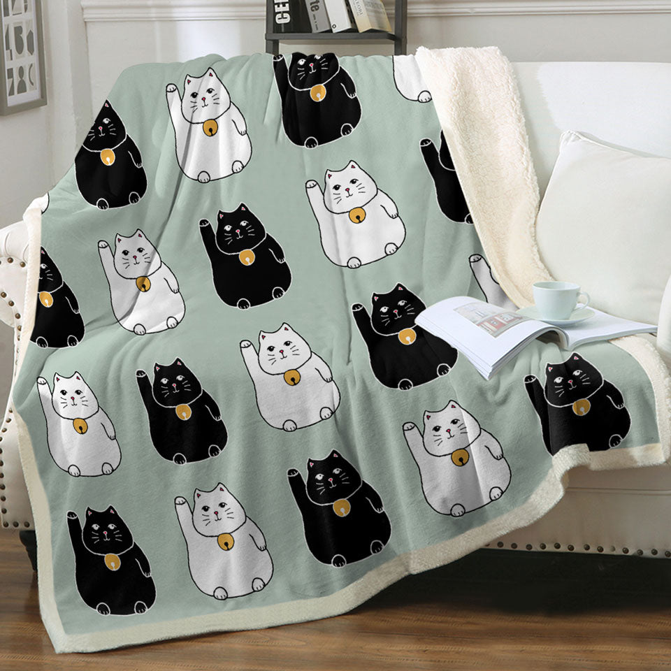 Black and White Lucky Cats Unique Throws