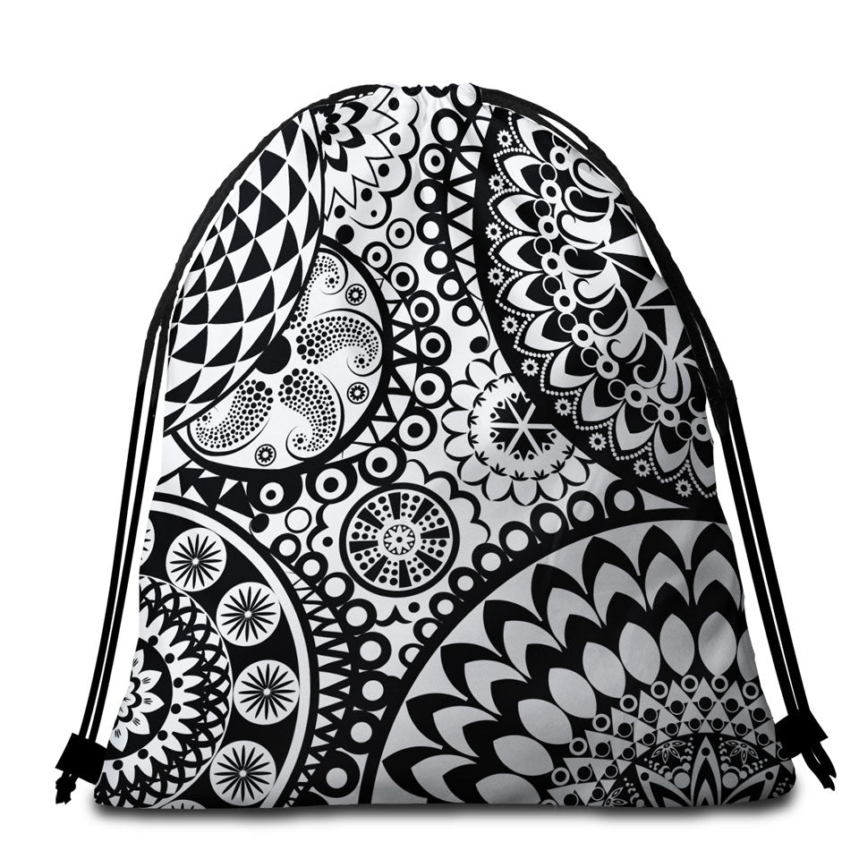 Black and White Mandalas Beach Towel Bags