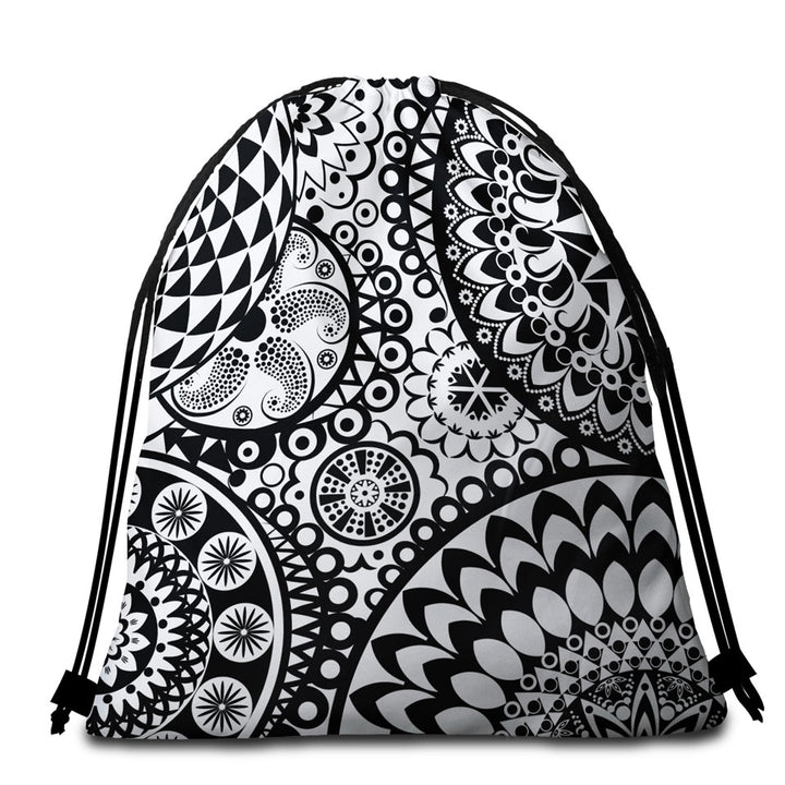 Black and White Mandalas Beach Towel Bags