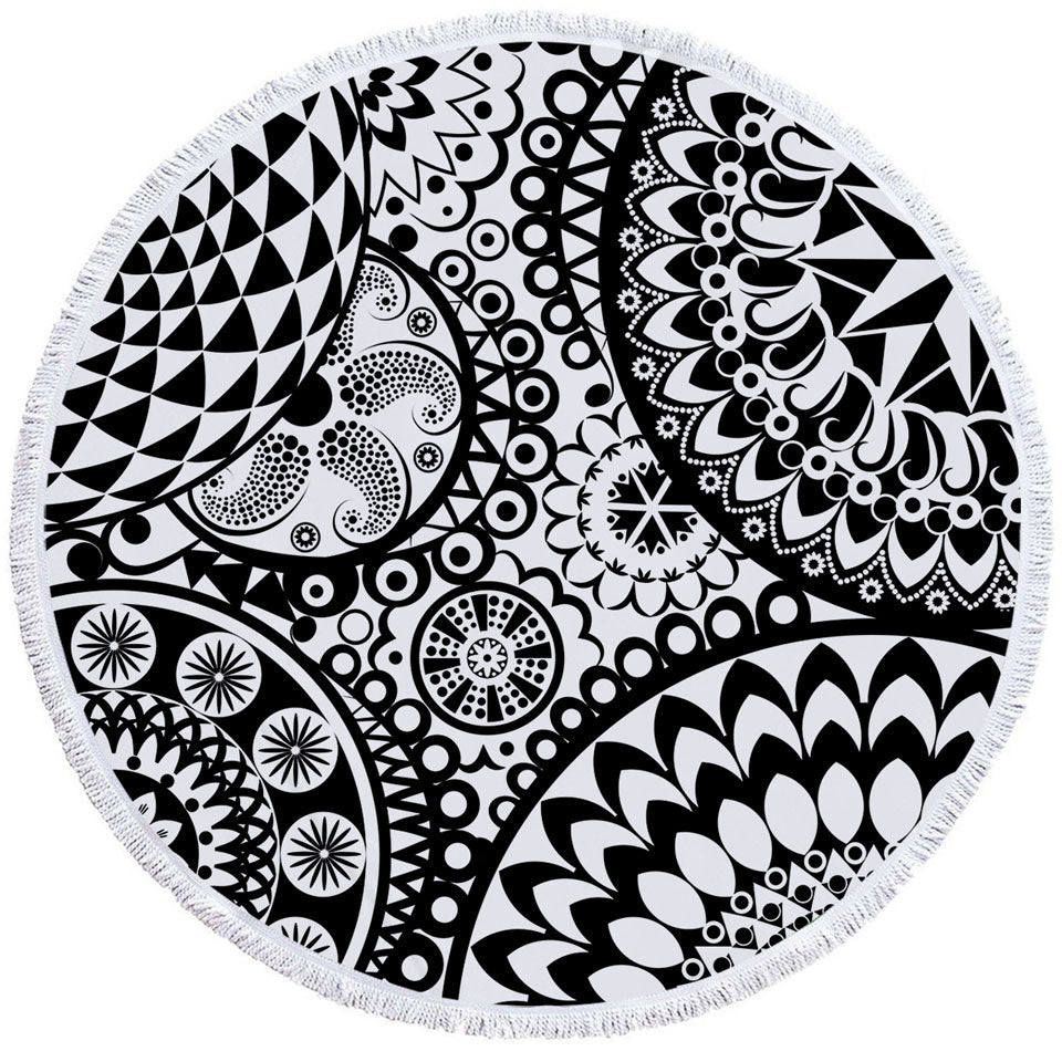Black and White Mandalas Beach Towels