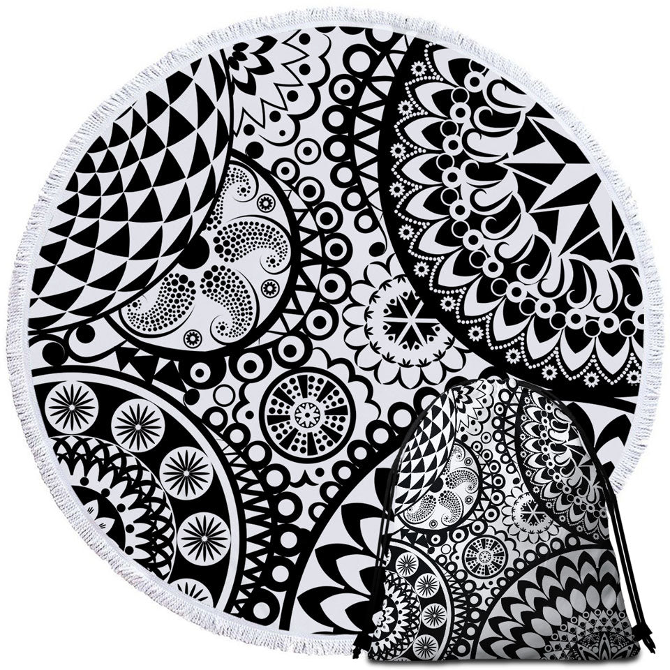 Black and White Mandalas Circle Beach Towel